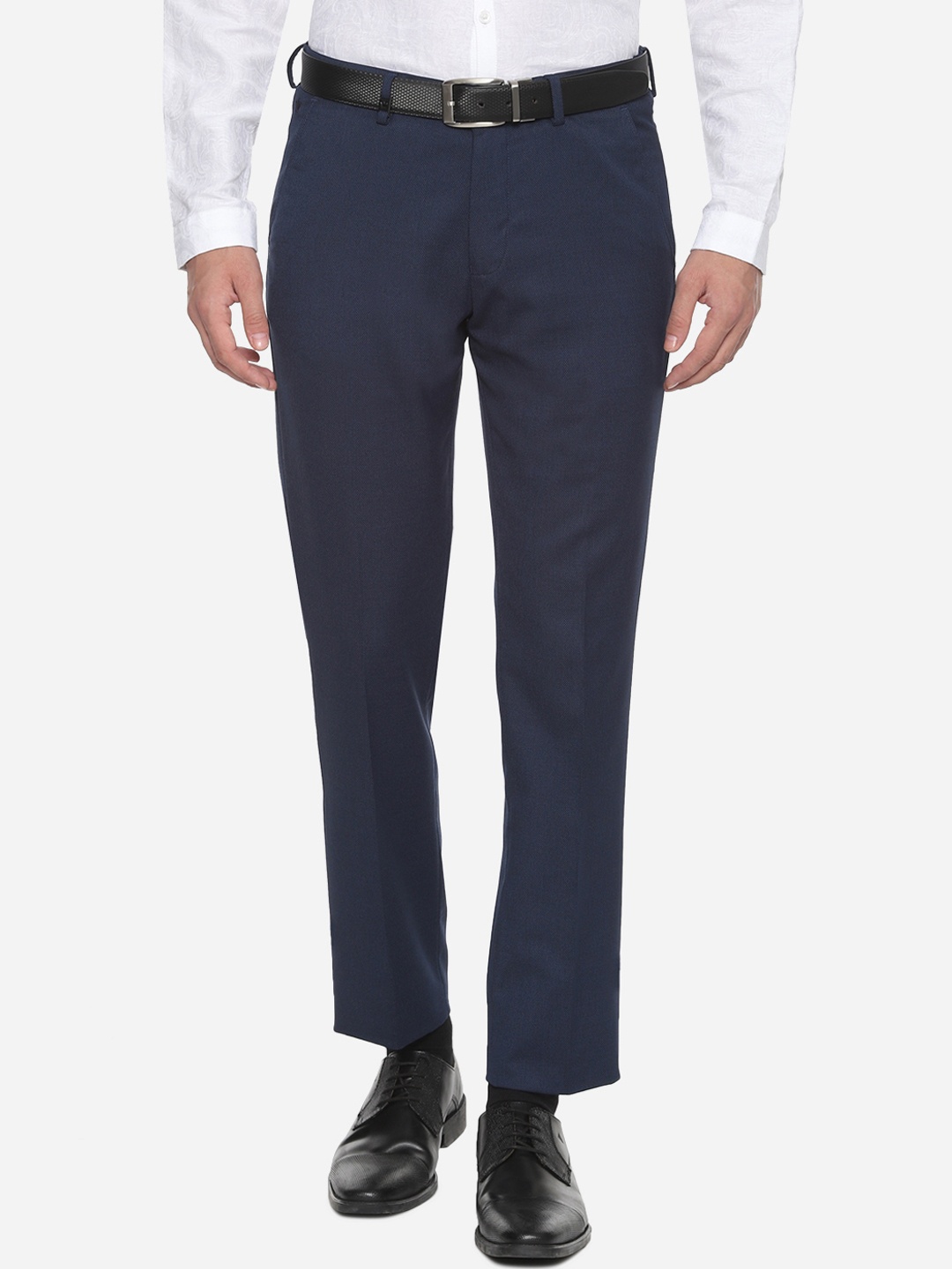 

Louis Philippe Men Navy Blue Slim Fit Solid Regular Trousers