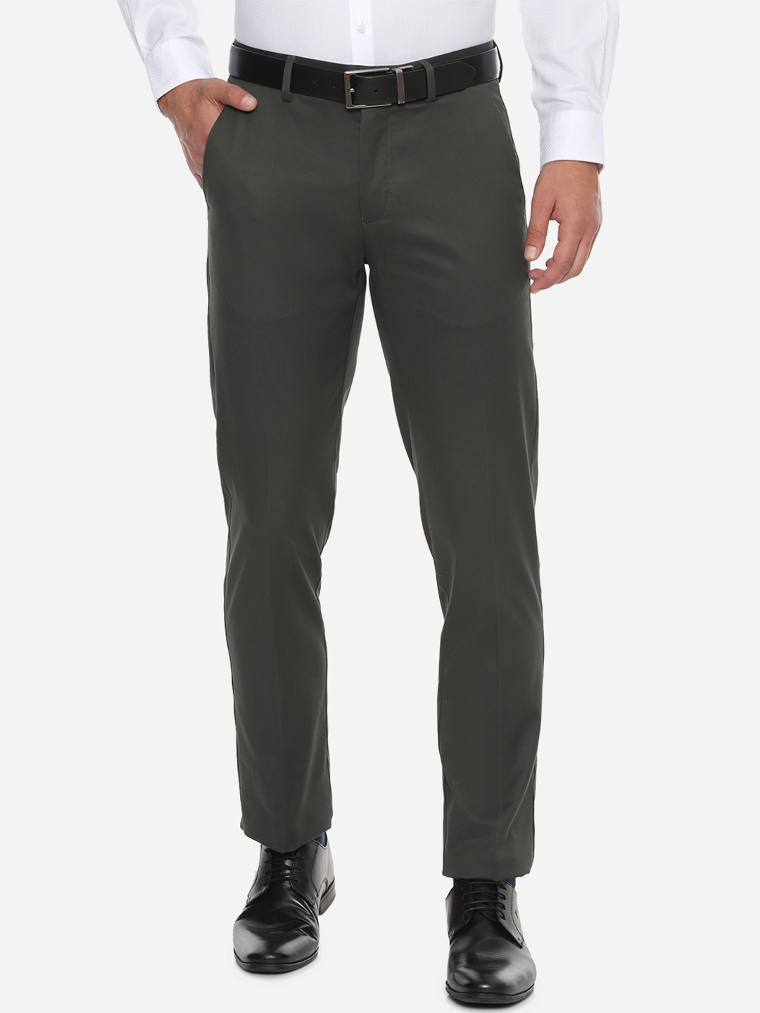 

Louis Philippe Permapress Men Olive Green Slim Fit Solid Regular Trousers