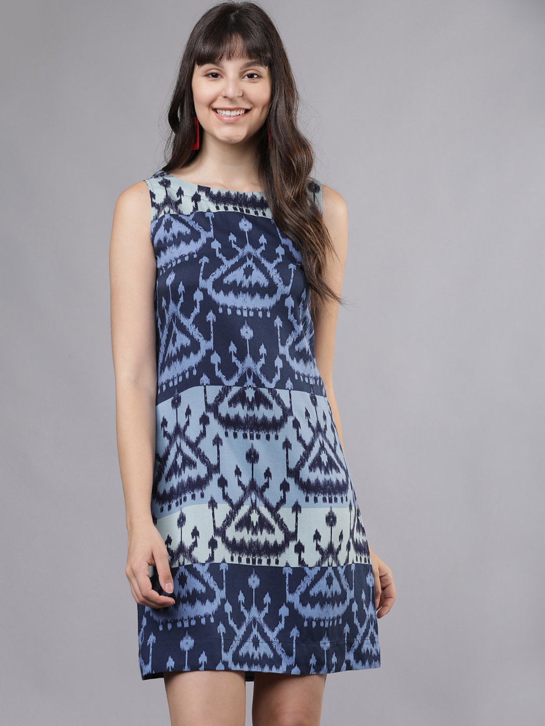 

Vishudh Women Navy Blue Printed A-Line Dress
