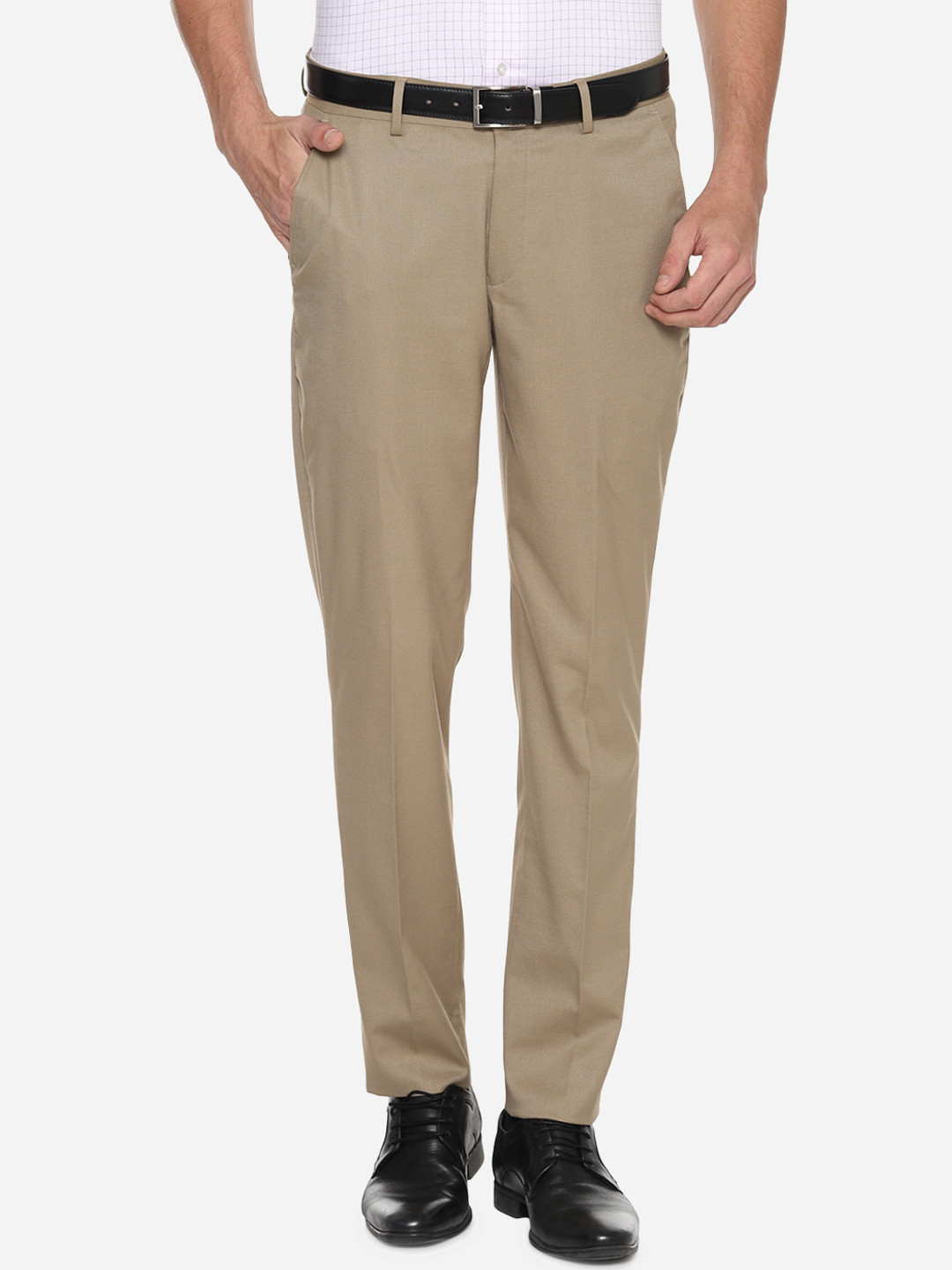 

Louis Philippe Men Beige Slim Fit Solid Formal Trousers