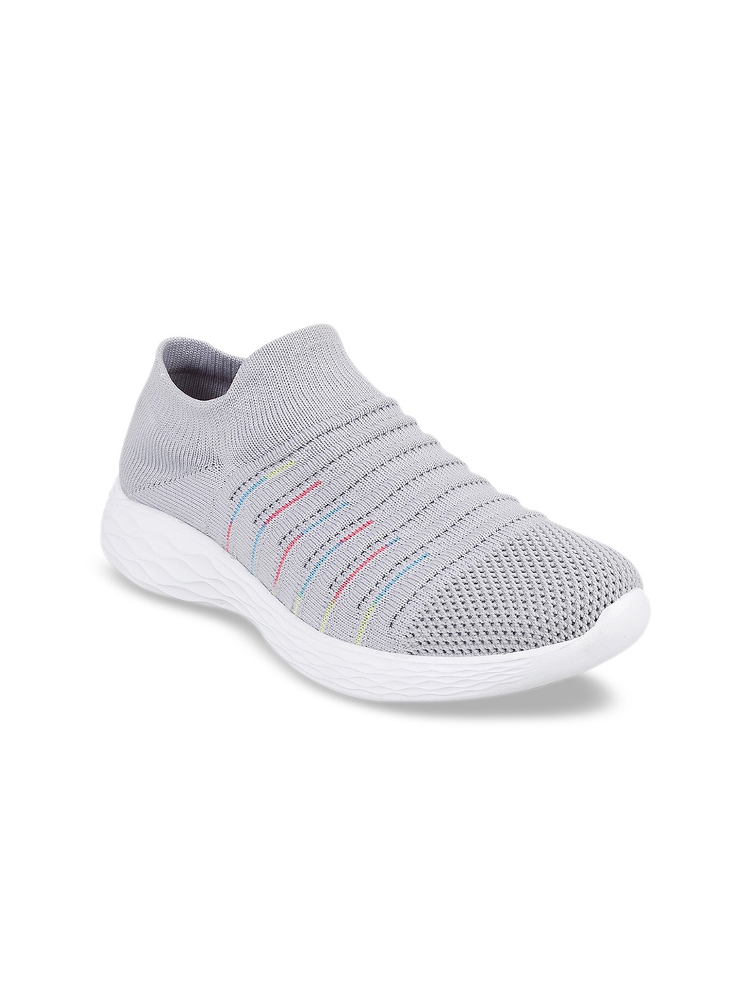 

Metro Women Grey Woven Design Mesh Slip-On Sneakers