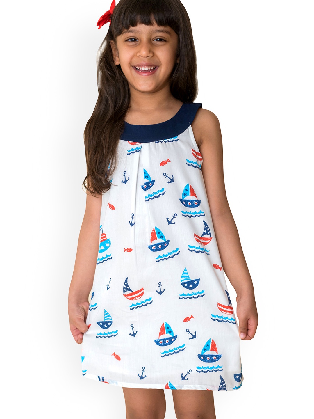 

Campana Girls White Printed A-Line Dress