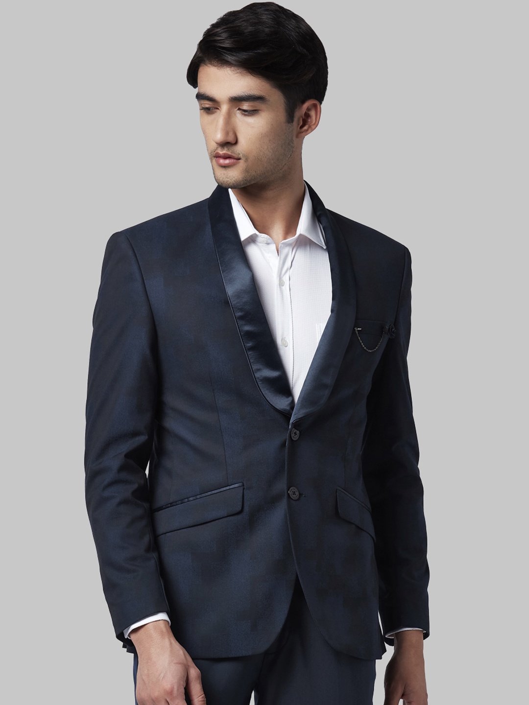 

Park Avenue Men Blue Solid Super Slim-Fit Single-Breasted Tuxedo Blazer