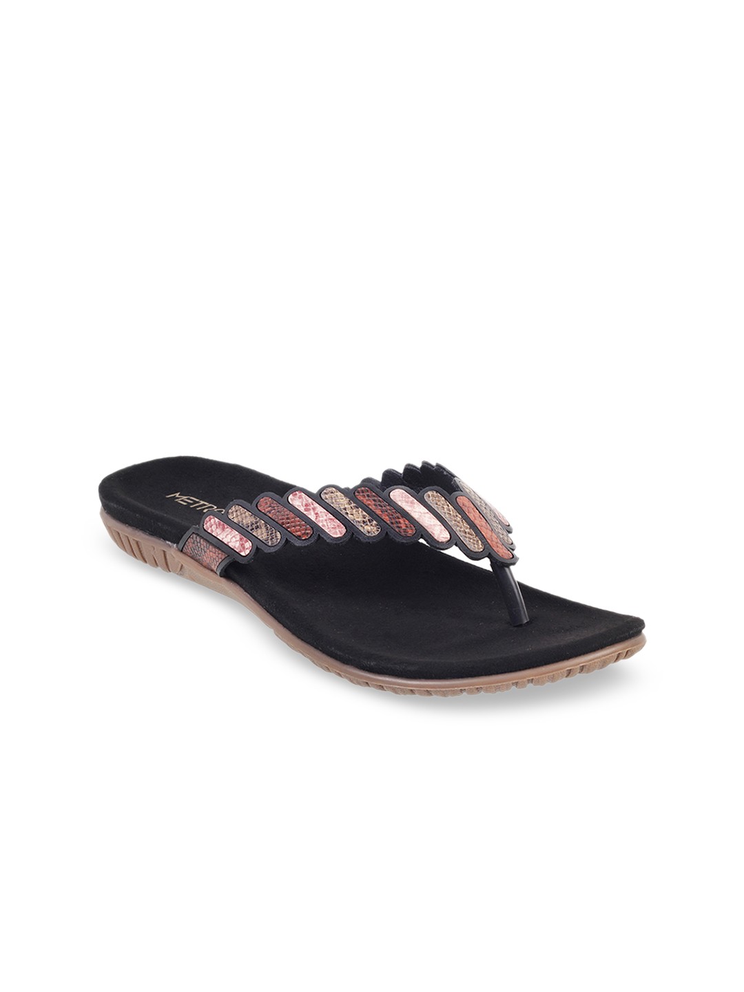 

Metro Women Black Textured Open Toe Flats