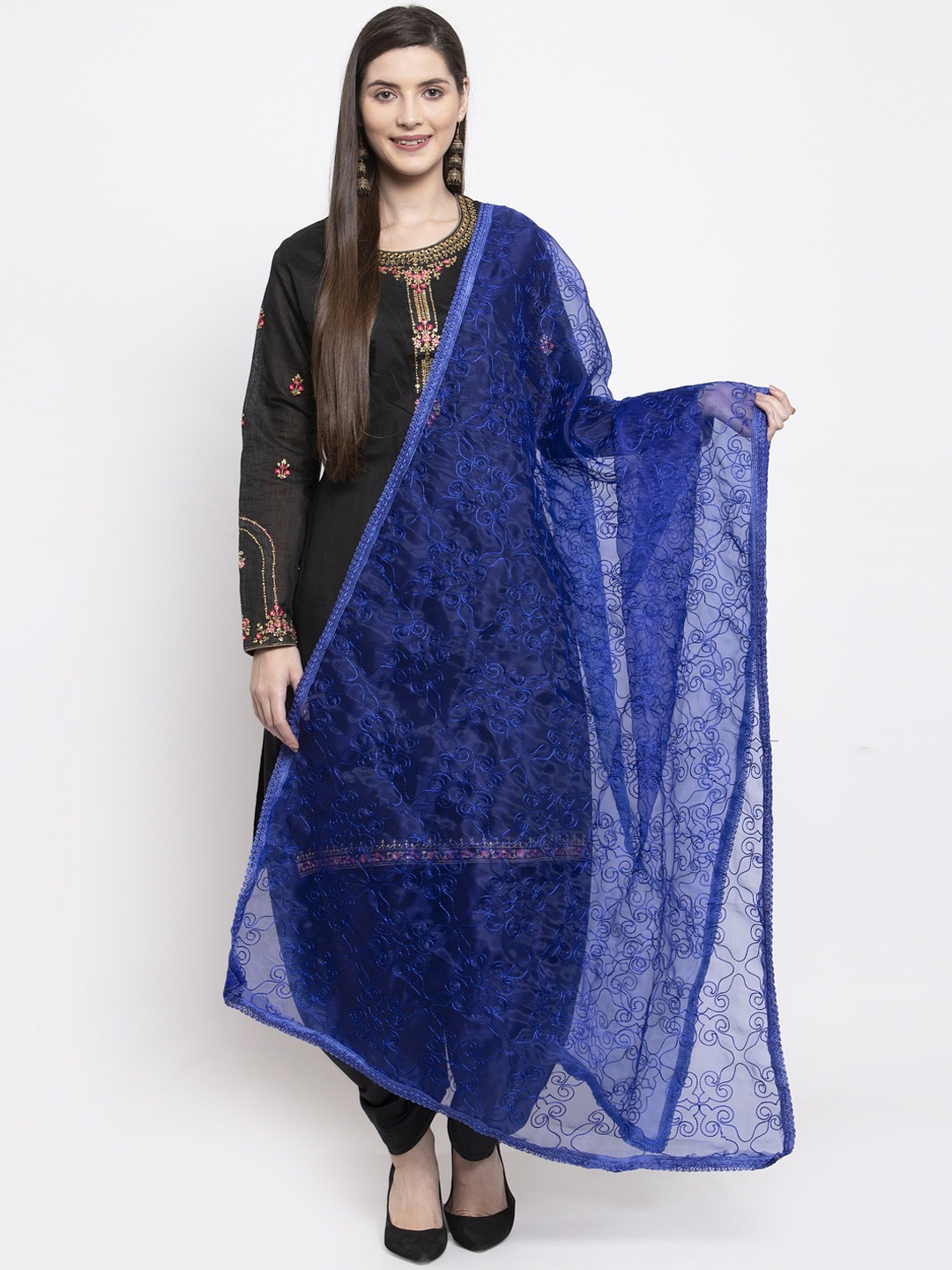 

mf Women Blue Organza Embroidered Dupatta