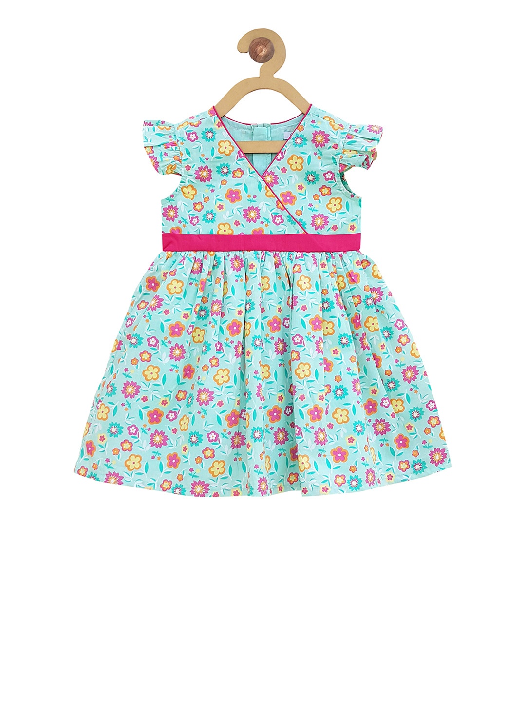 

Campana Girls Sea Green & Pink Floral Print Fit and Flare Dress