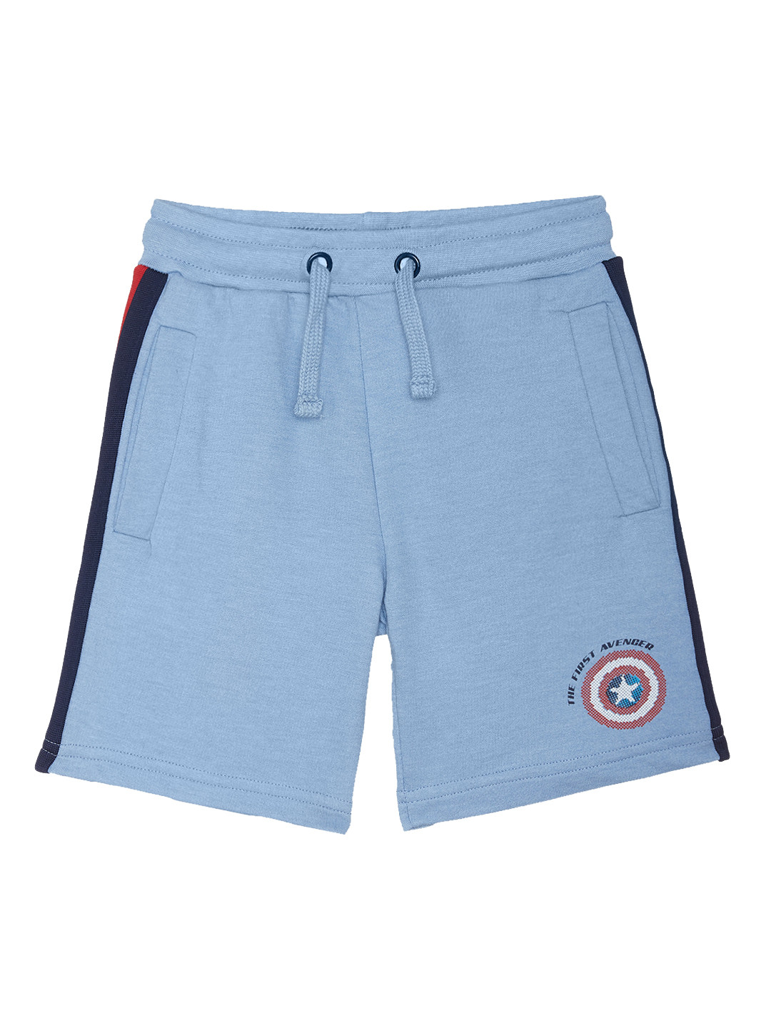 

Kids Ville Boys Blue Regular Fit Solid Shorts With Captain America Print Detail