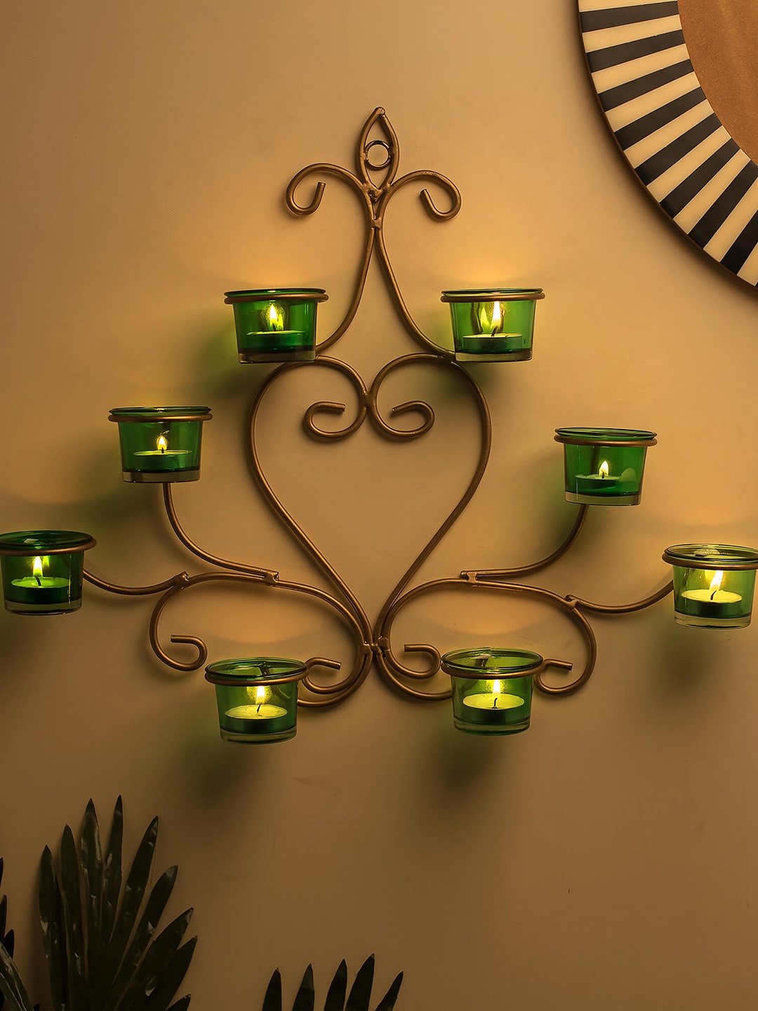 

Homesake Green & Gold-Toned Wall Sconce Candle Holder with 8 Cups