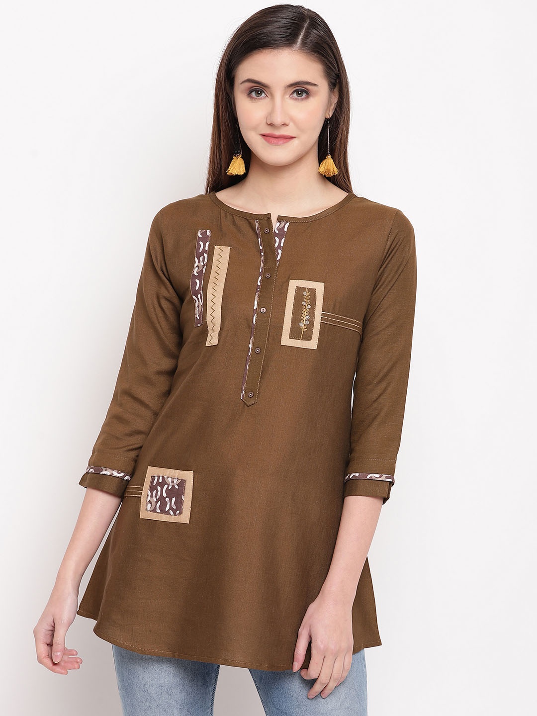 

Kvsfab Women Brown Solid A-Line Kurti