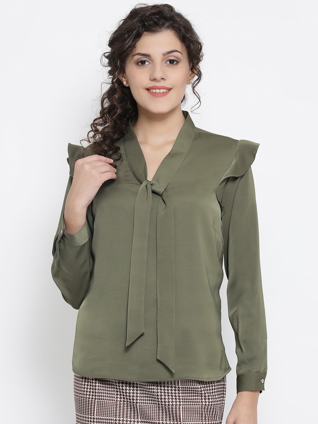 

OFFICE & YOU Women Olive Green Solid Top