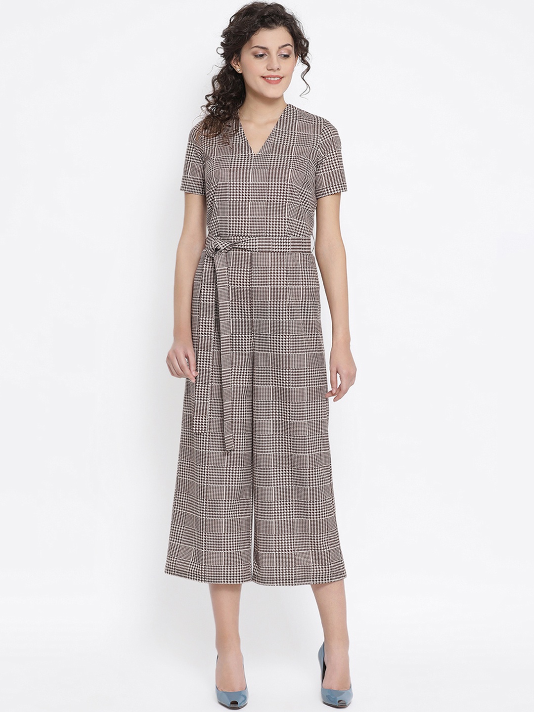 

OFFICE & YOU Women Brown Checked Culotte Jumpsuit