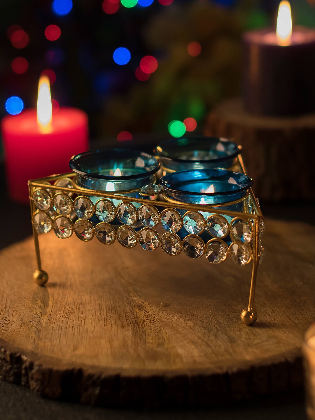 

Homesake Blue Crystal Table-Top Candle Holder with Tealight Candles