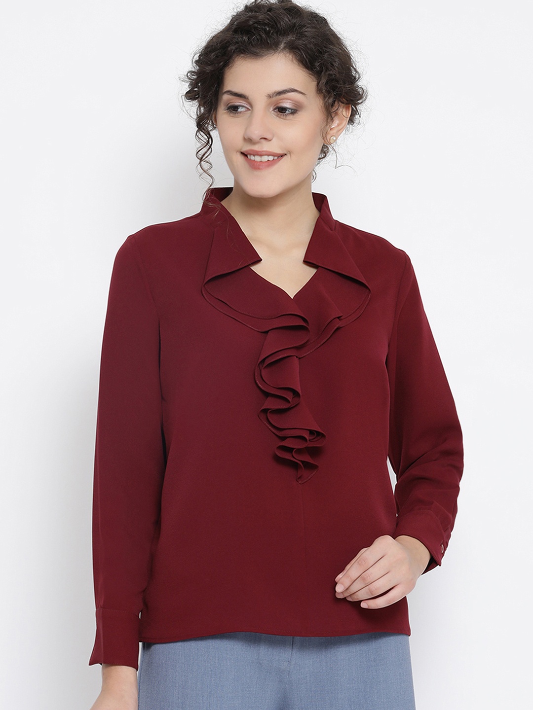 

OFFICE & YOU Women Maroon Solid Top