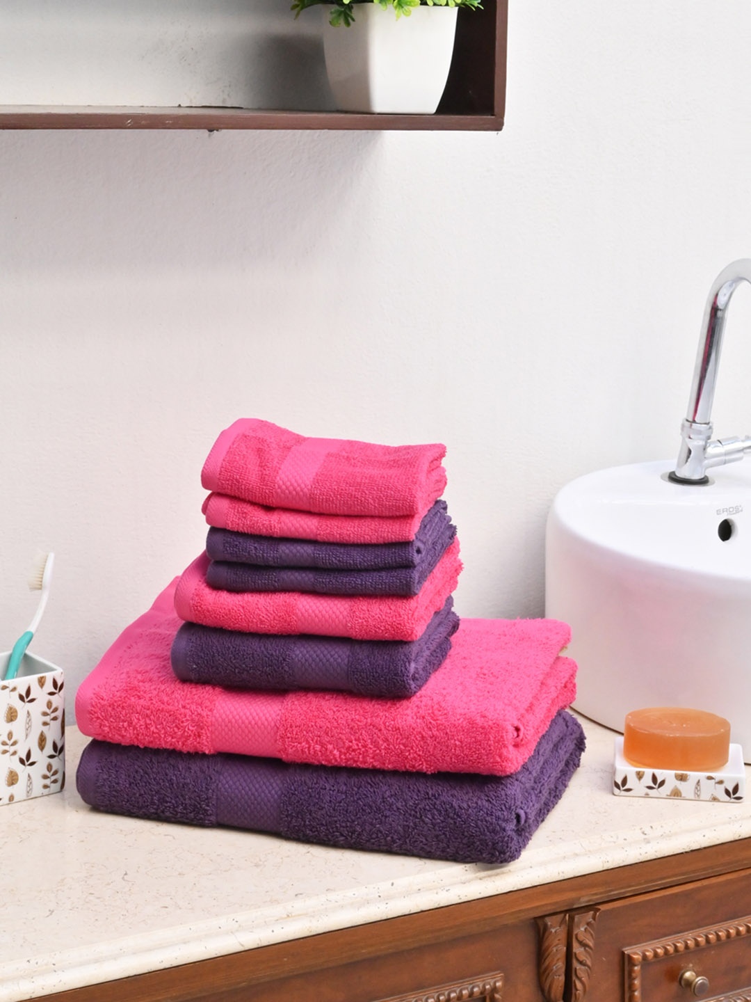 

Avira Home Unisex Pack of 8 Solid Value 500 GSM Towel Set, Purple