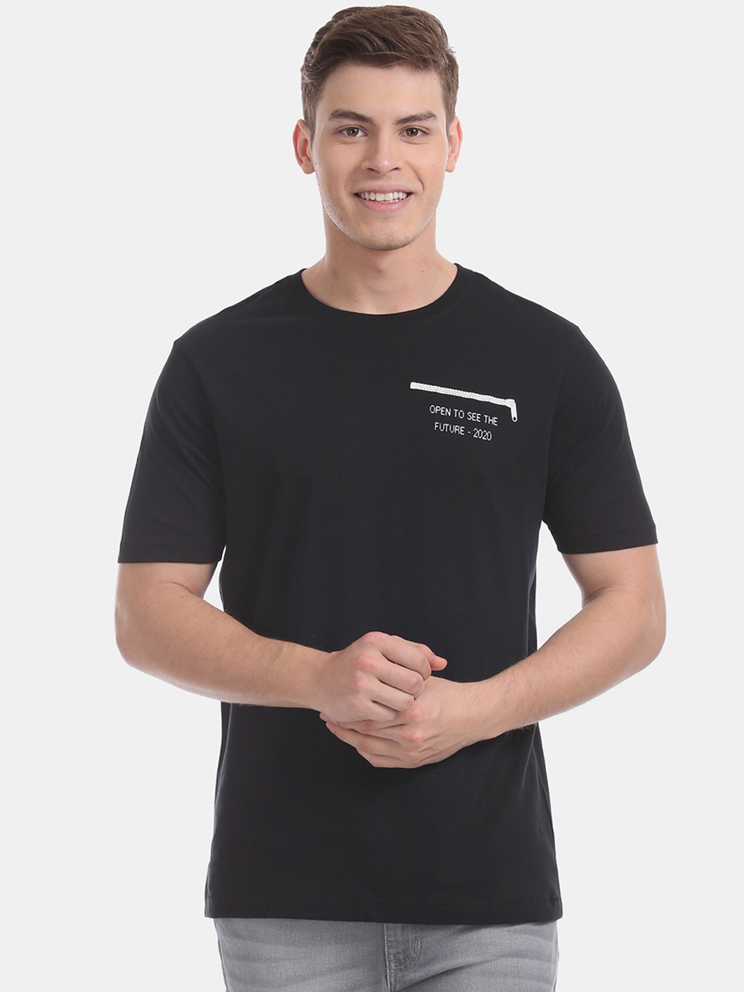 

Colt Men Black Printed Round Neck Pure Cotton T-shirt