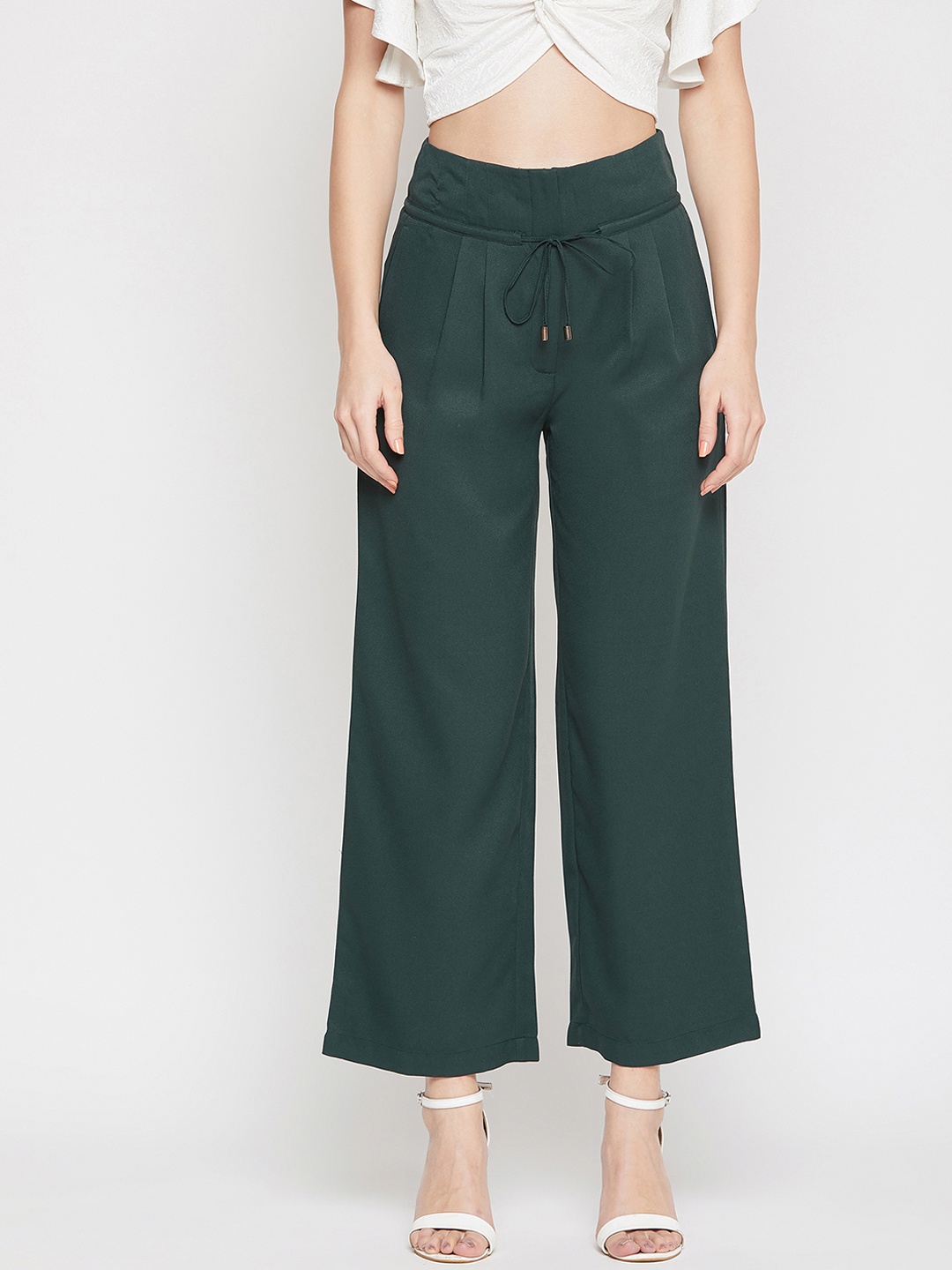 

Marie Claire Women Green Straight Fit Solid Parallel Trousers