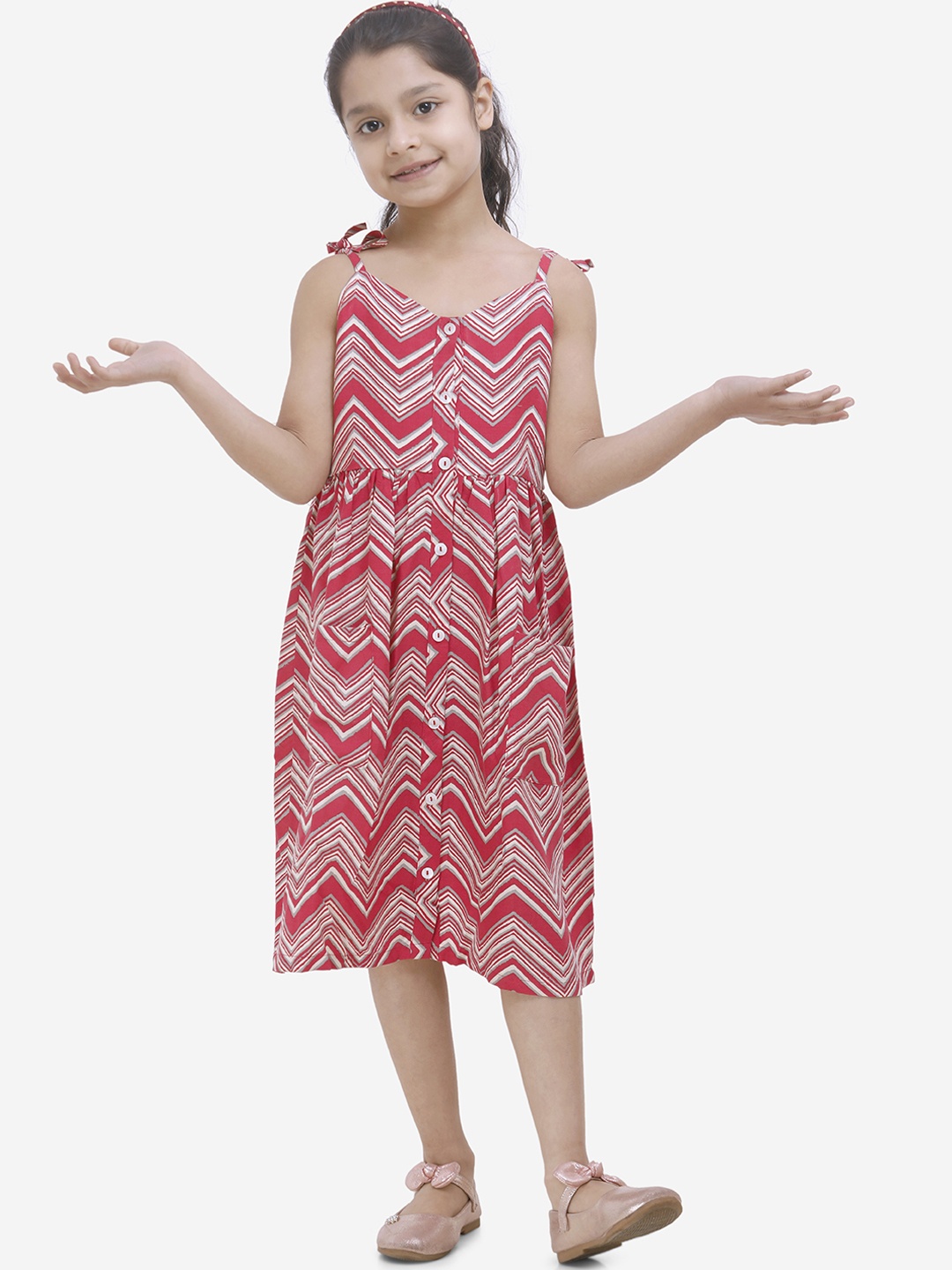 

Fairies Forever Girls Red & White Printed Fit and Flare Dress