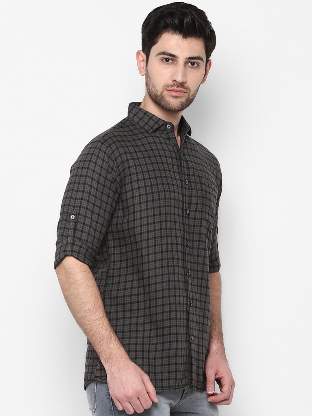 

Urbano Fashion Men Grey & Black Slim Fit Checked Casual Shirt