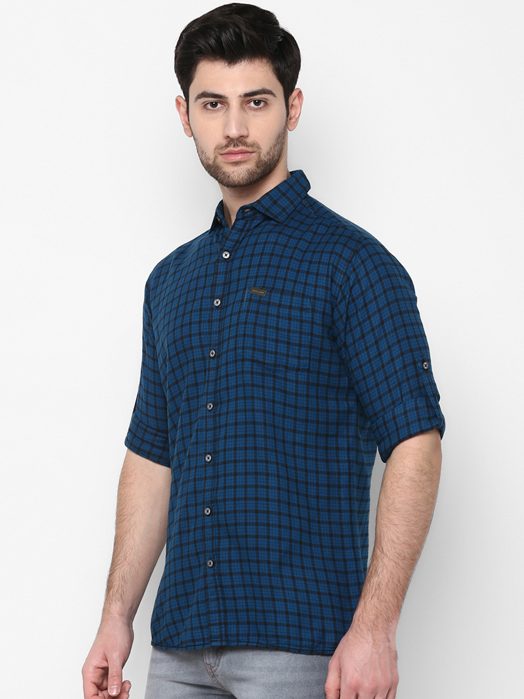 

Urbano Fashion Men Blue & Black Slim Fit Checked Casual Shirt