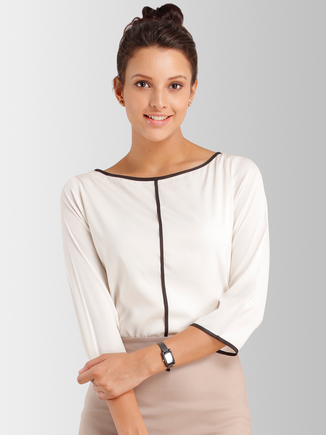 

FableStreet White Top With Boat Neck