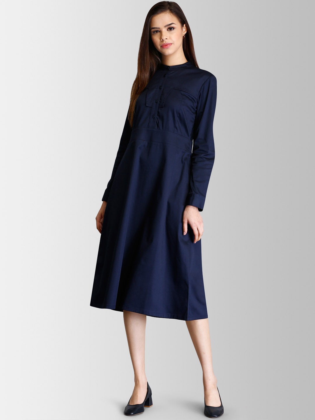 

FableStreet Women Navy Blue Solid Shirt Dress