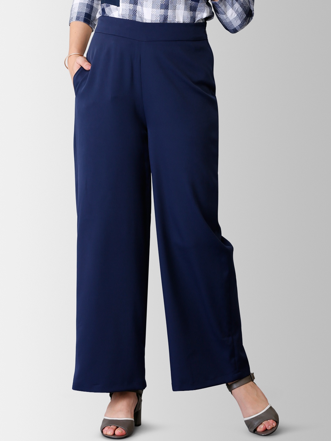 

FableStreet Women Navy Blue Flared Solid Parallel Trousers