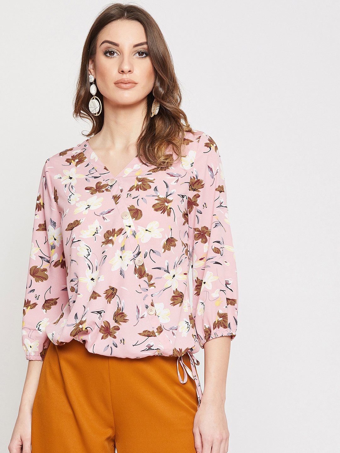 

Marie Claire Women Pink Printed Blouson Top