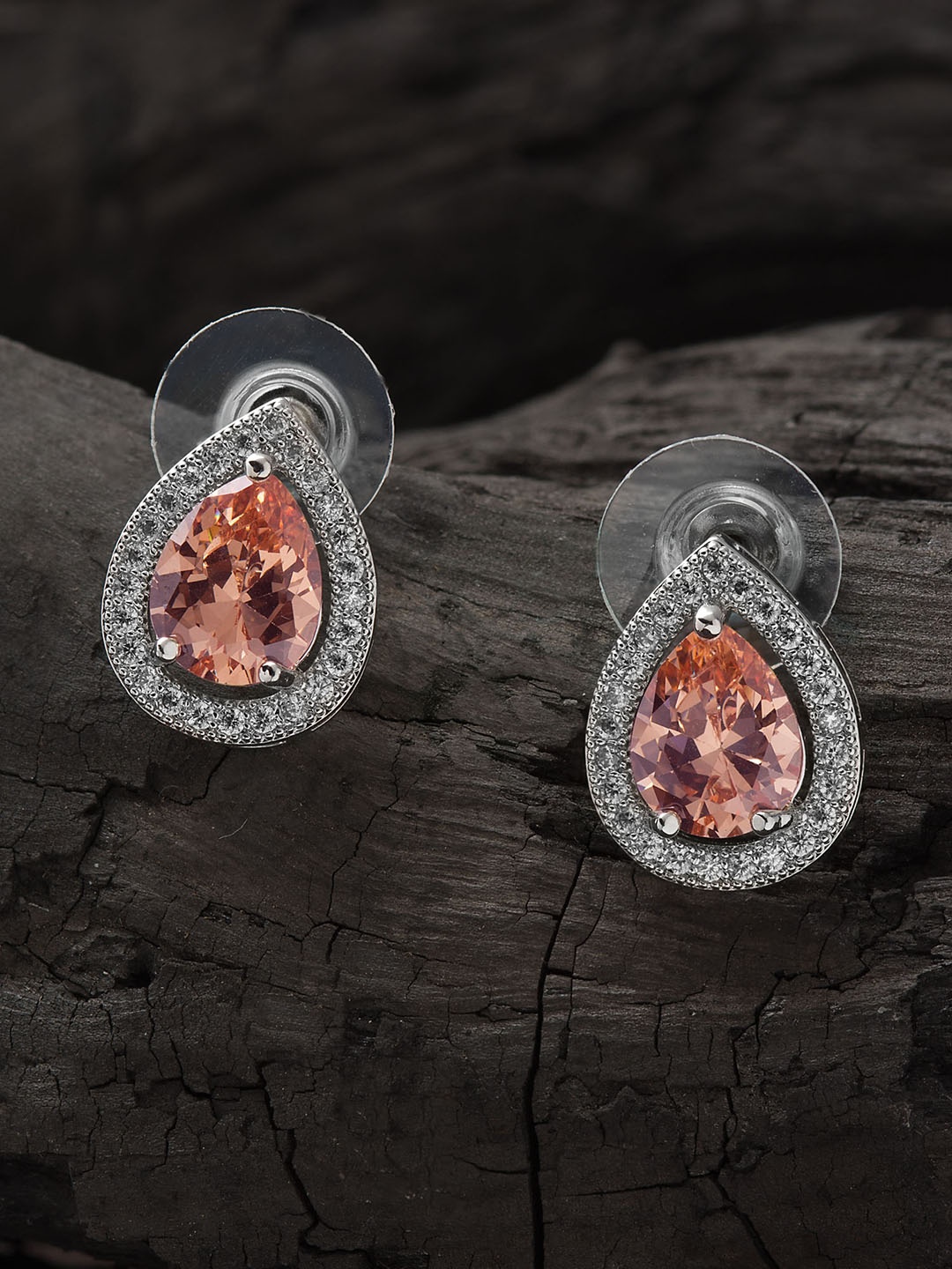 

E2O Brown & Silver-Toned Teardrop Shaped Studs