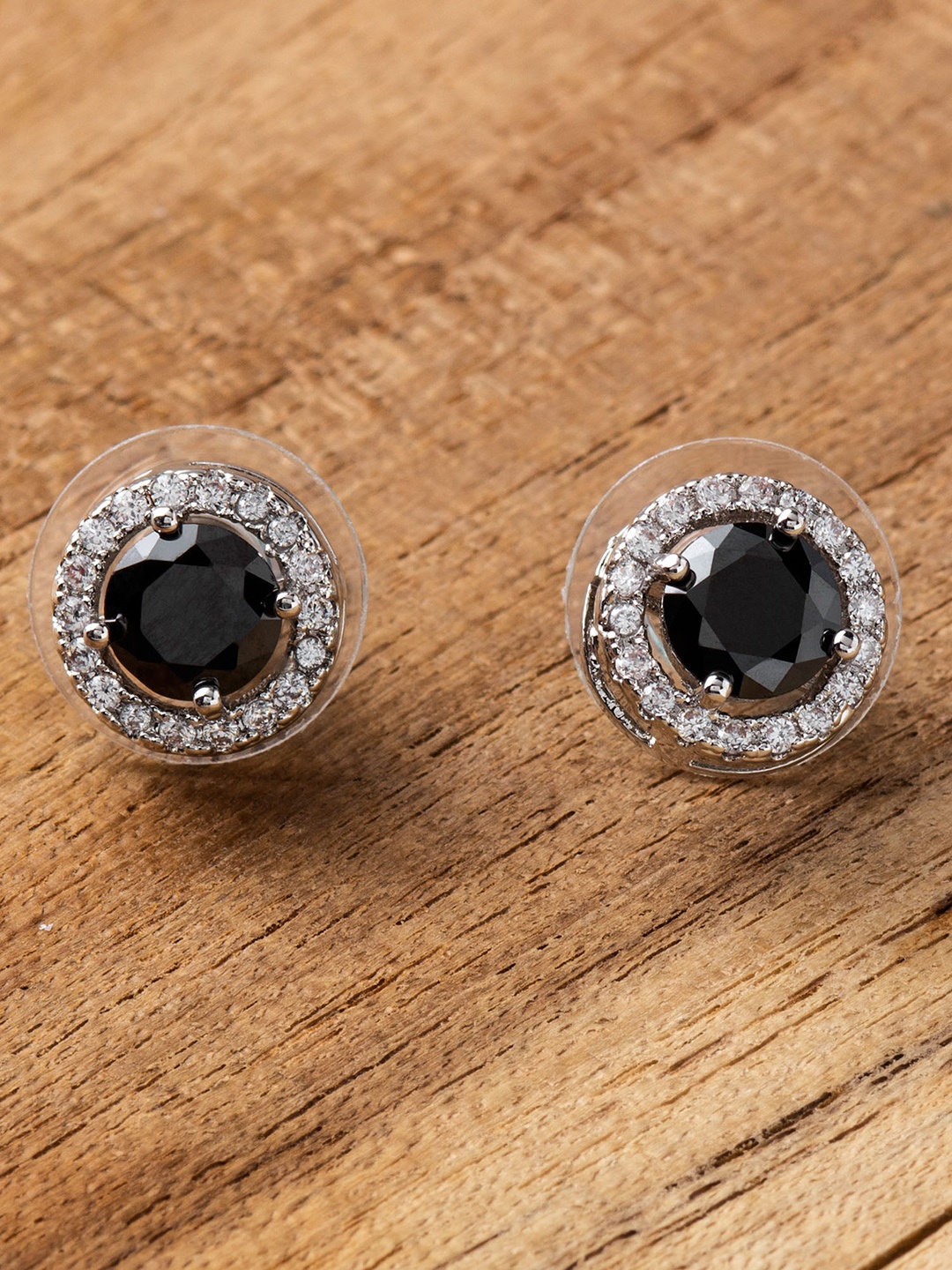 

E2O Rhodium-Plated Black Contemporary Studs