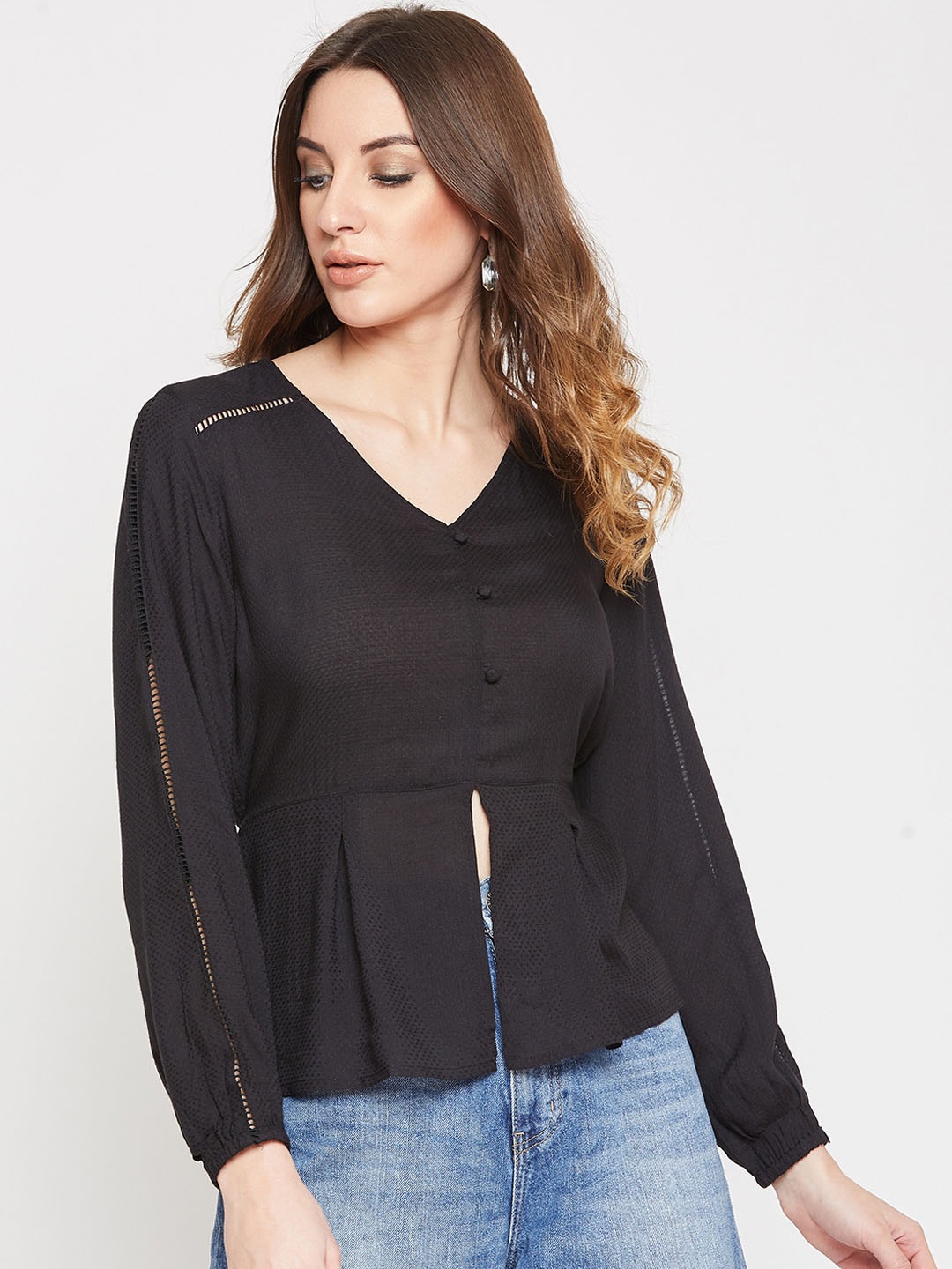 

Marie Claire Women Black Solid Peplum Top