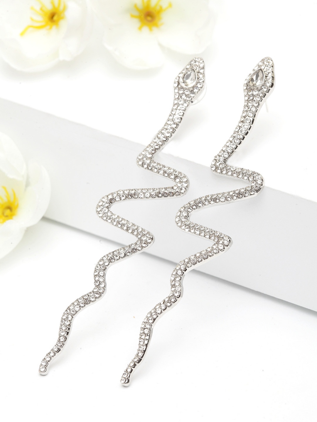 

AVANT-GARDE PARIS Silver-Toned Rhodium-Plated Contemporary Drop Earrings