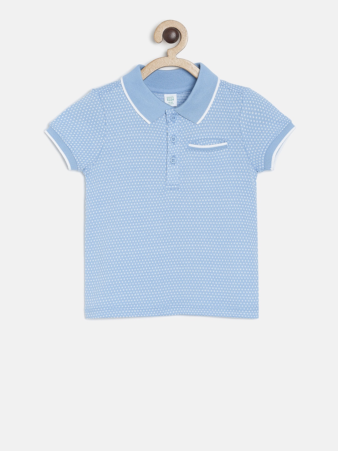 

MINI KLUB Boys Blue Printed Polo Collar Pure Cotton T-shirt