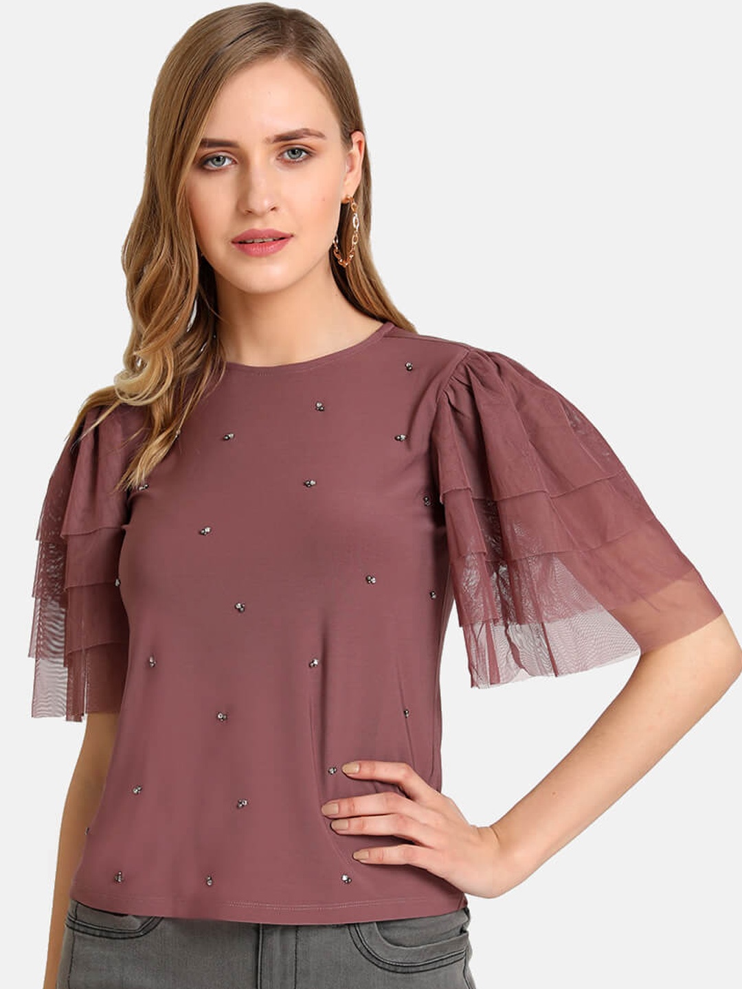 

Kazo Women Mauve Embellished Top