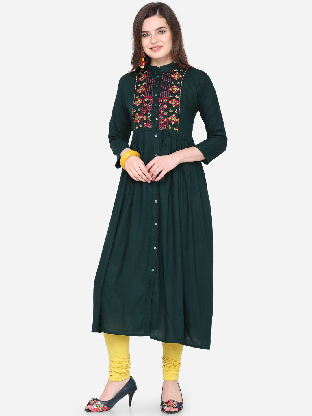 

Florence Women Green Embroidered A-Line Dress
