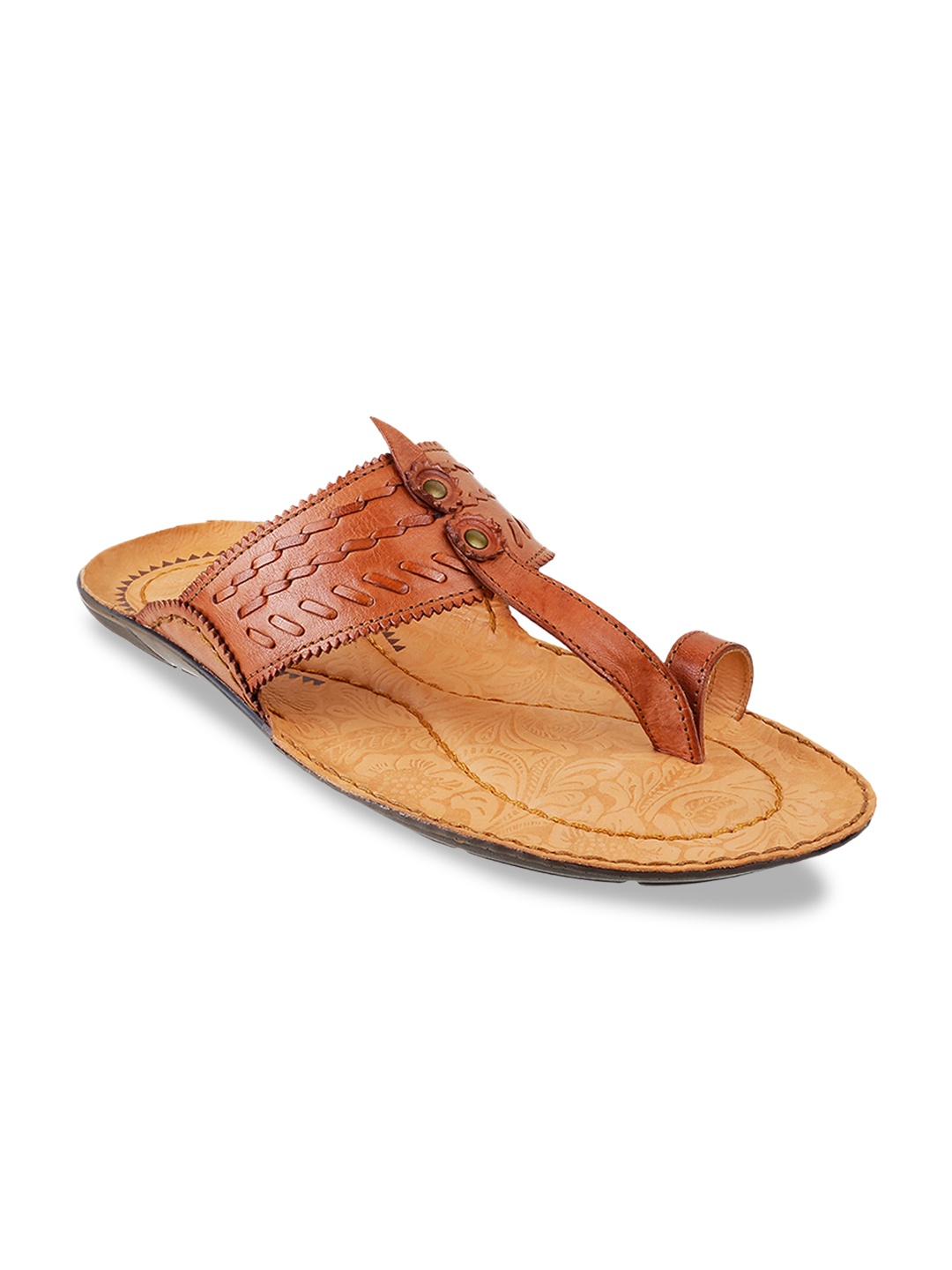 

Metro Men Tan Brown Leather Woven Design One Toe Comfort Sandals