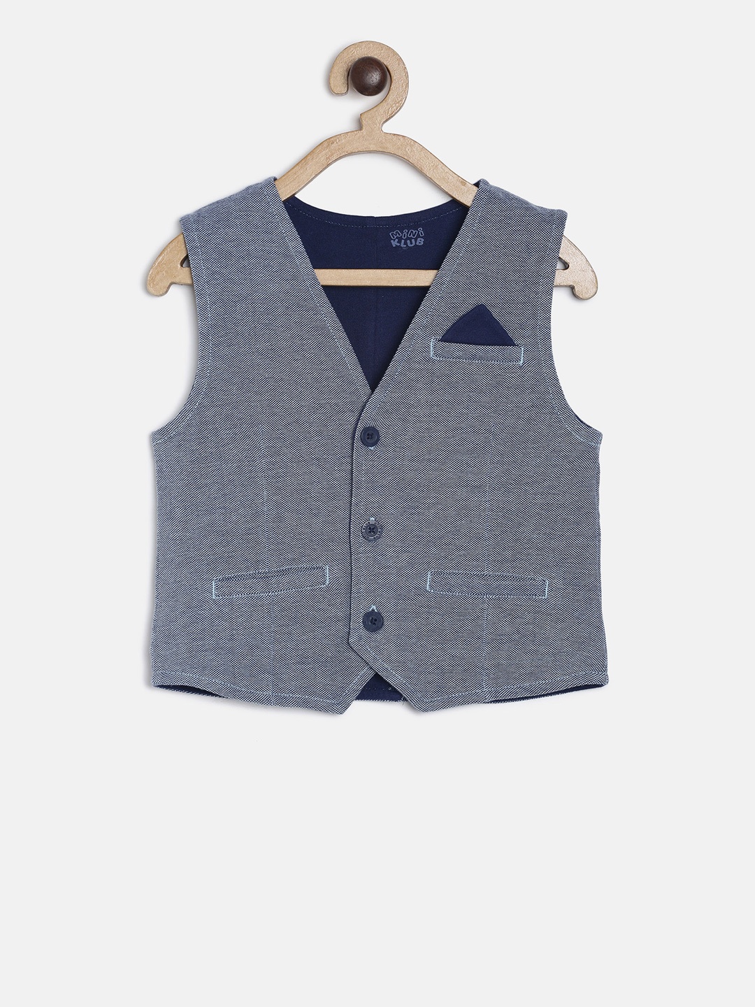 

MINI KLUB Boys Blue Solid Woven Pure Cotton Waistcoat