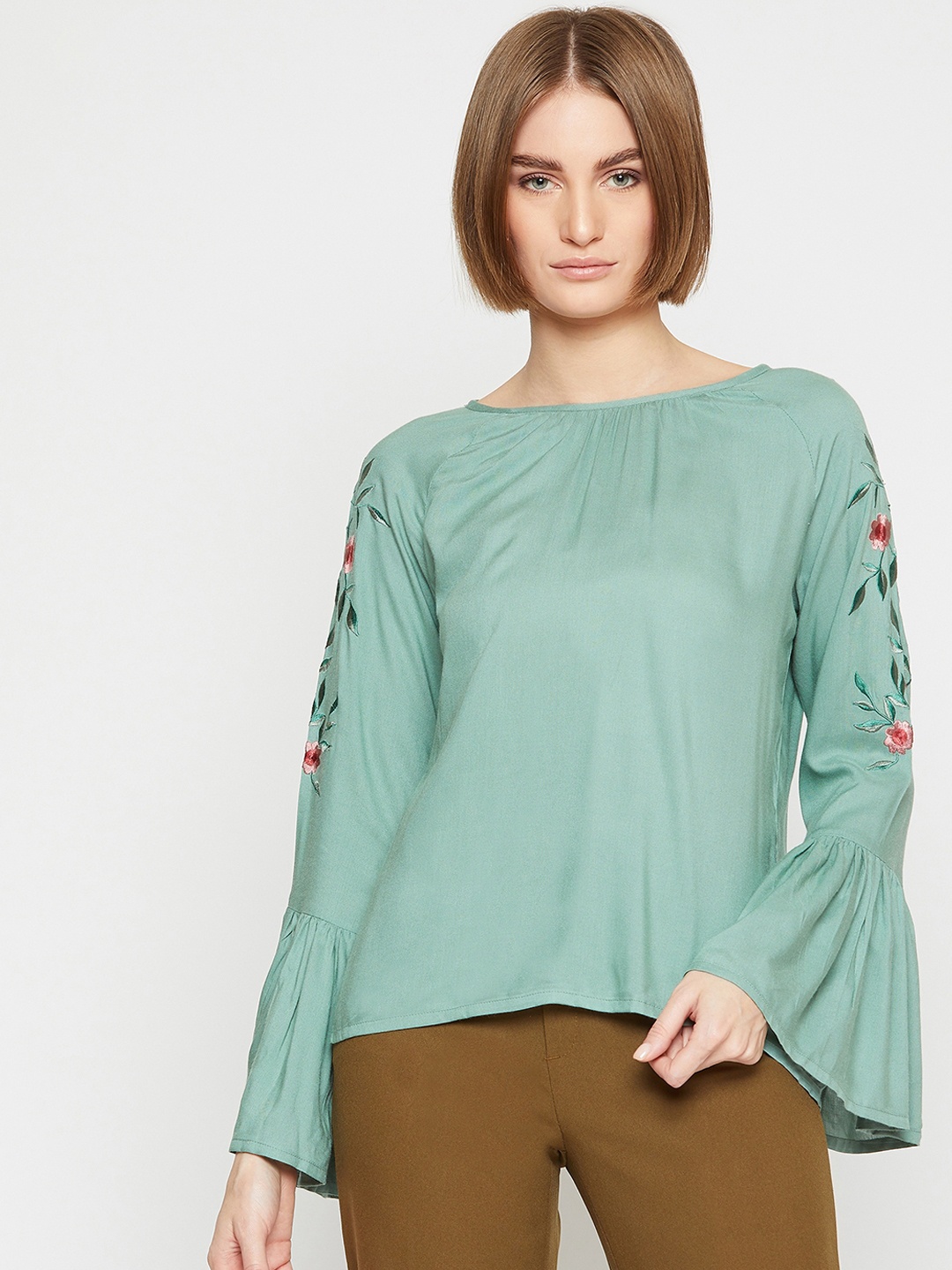 

Marie Claire Women Green Solid Top