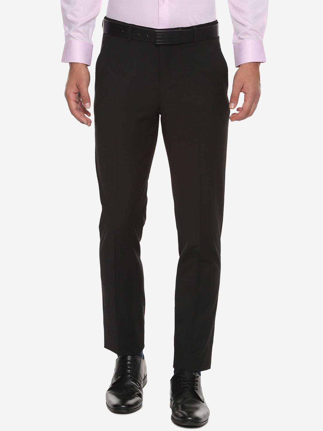 Louis Philippe Men Black Slim Fit Solid Regular Trousers