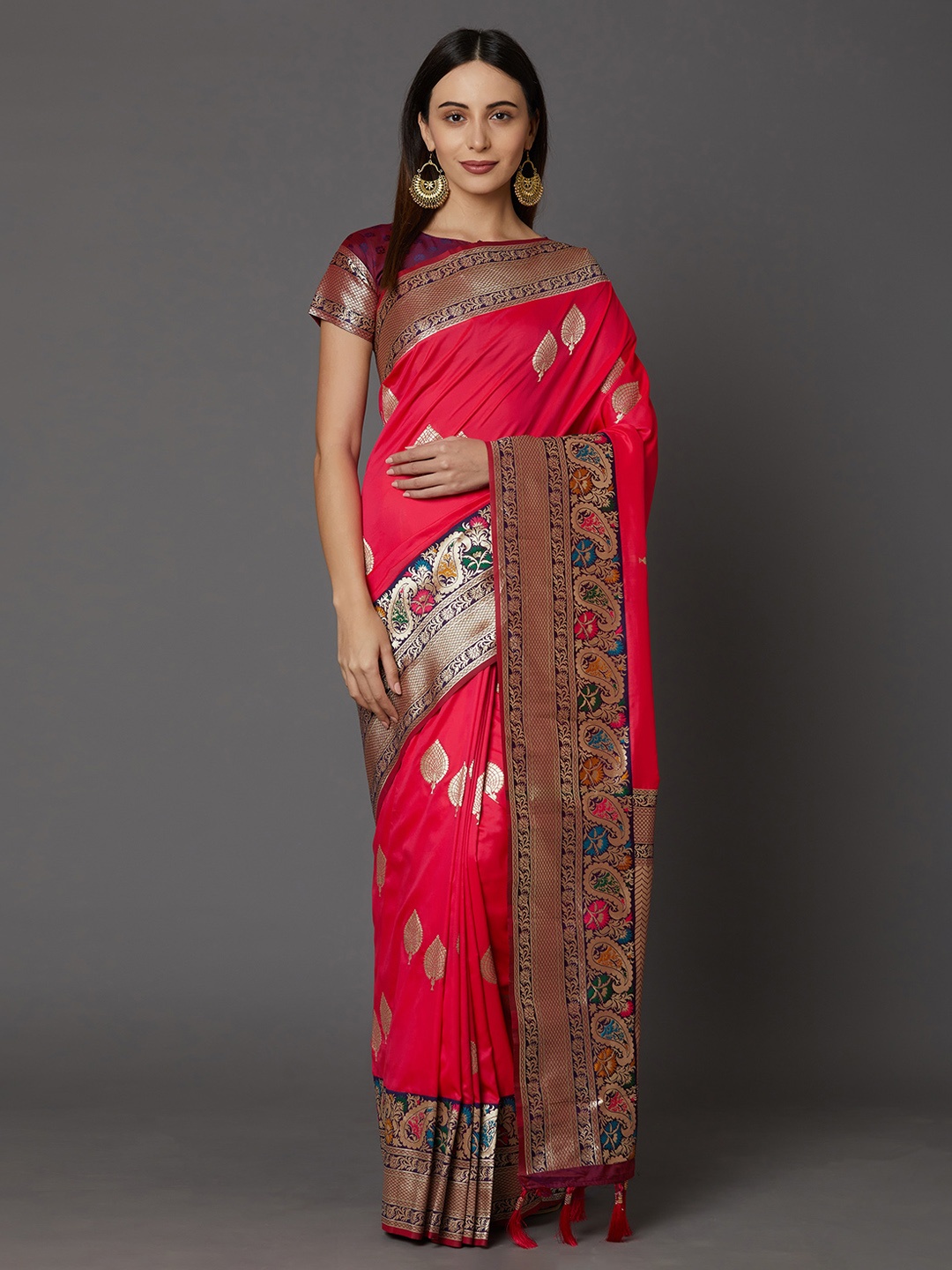 

Mitera Pink Silk Blend Woven Design Banarasi Saree