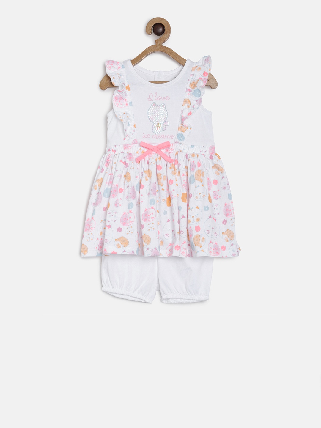 

MINI KLUB Girls White Printed Fit and Flare Dress