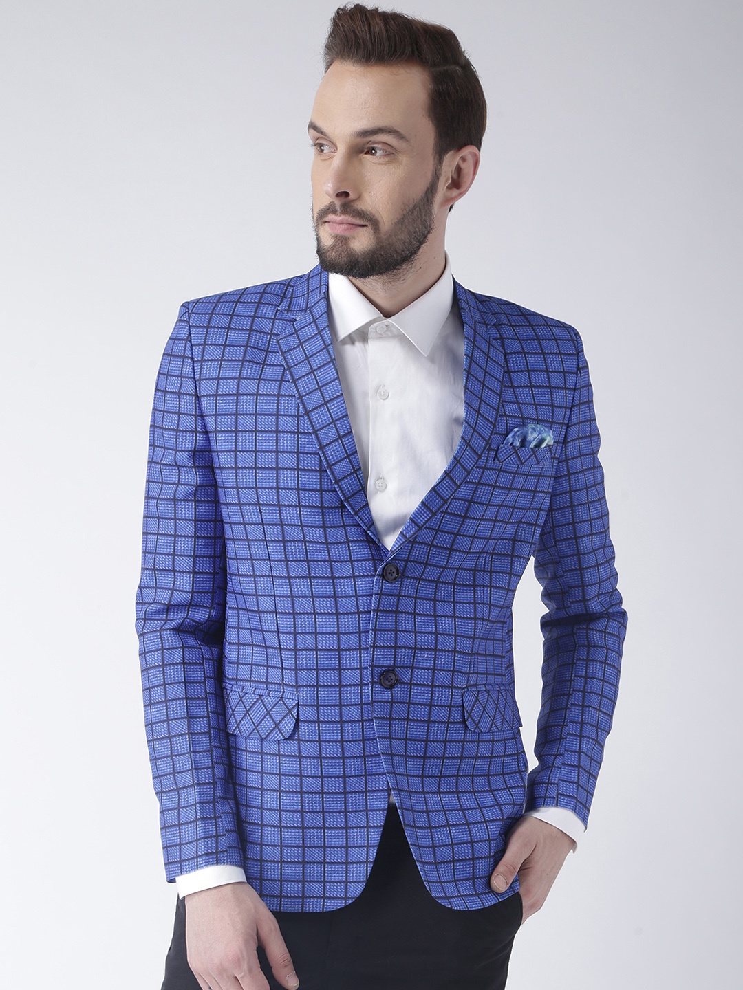 

Hangup Men Blue & Black Checked Single-Breasted Blazer