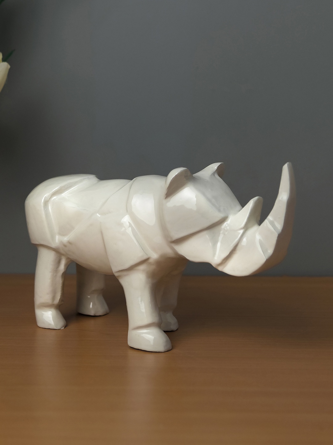 

Homesake White Solid Glossy One Horned Rhino Showpiece