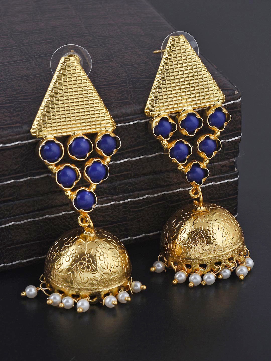 

Tistabene Gold-Plated & Blue Contemporary Jhumkas