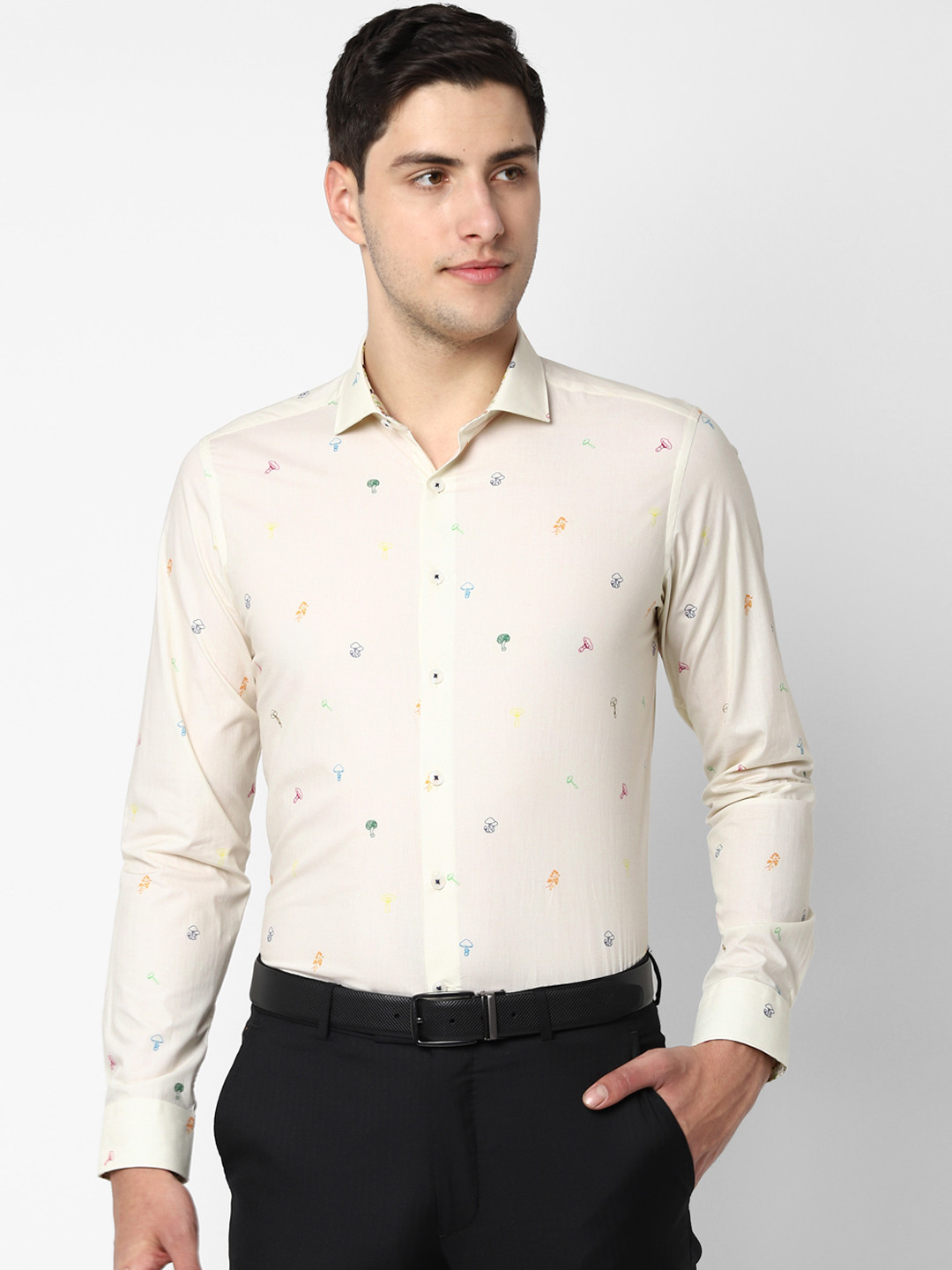 

SIMON CARTER LONDON Men Cream-Coloured Slim Fit Printed Formal Shirt