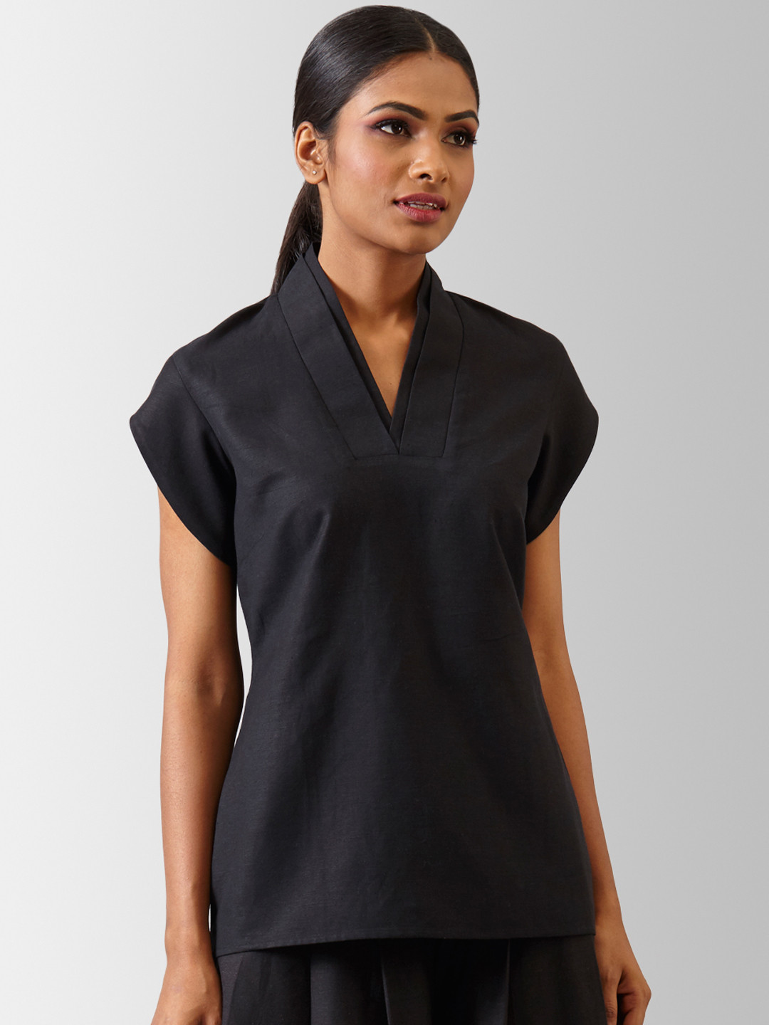 

FableStreet Women Black Solid Pure Cotton Top