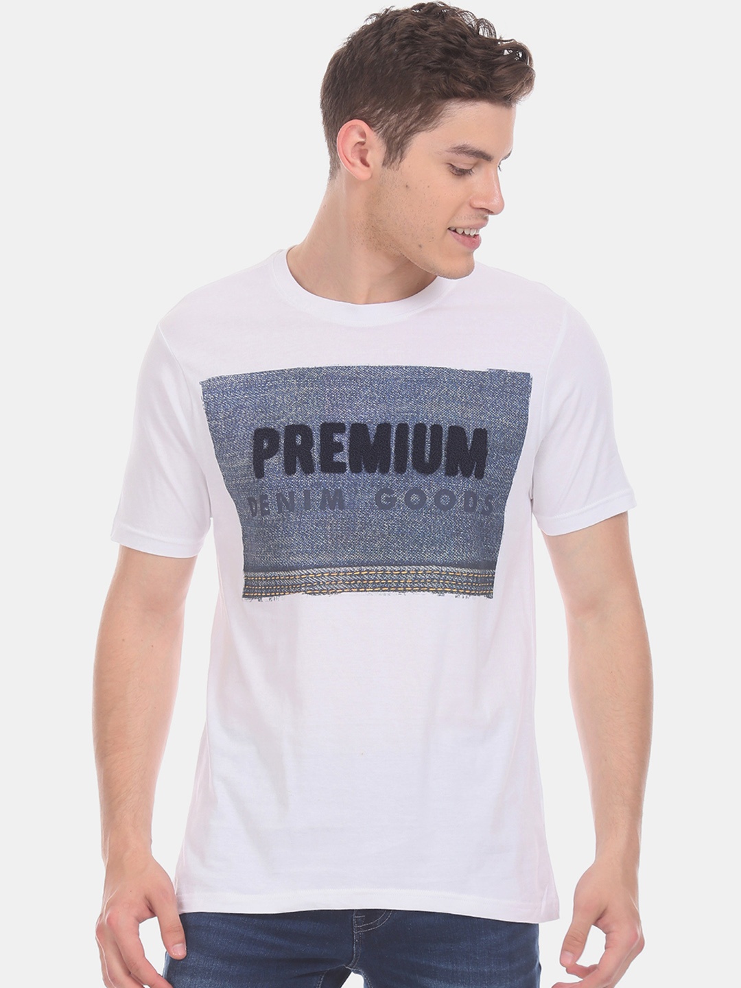 

Cherokee Men White Printed Round Neck Pure Cotton T-shirt