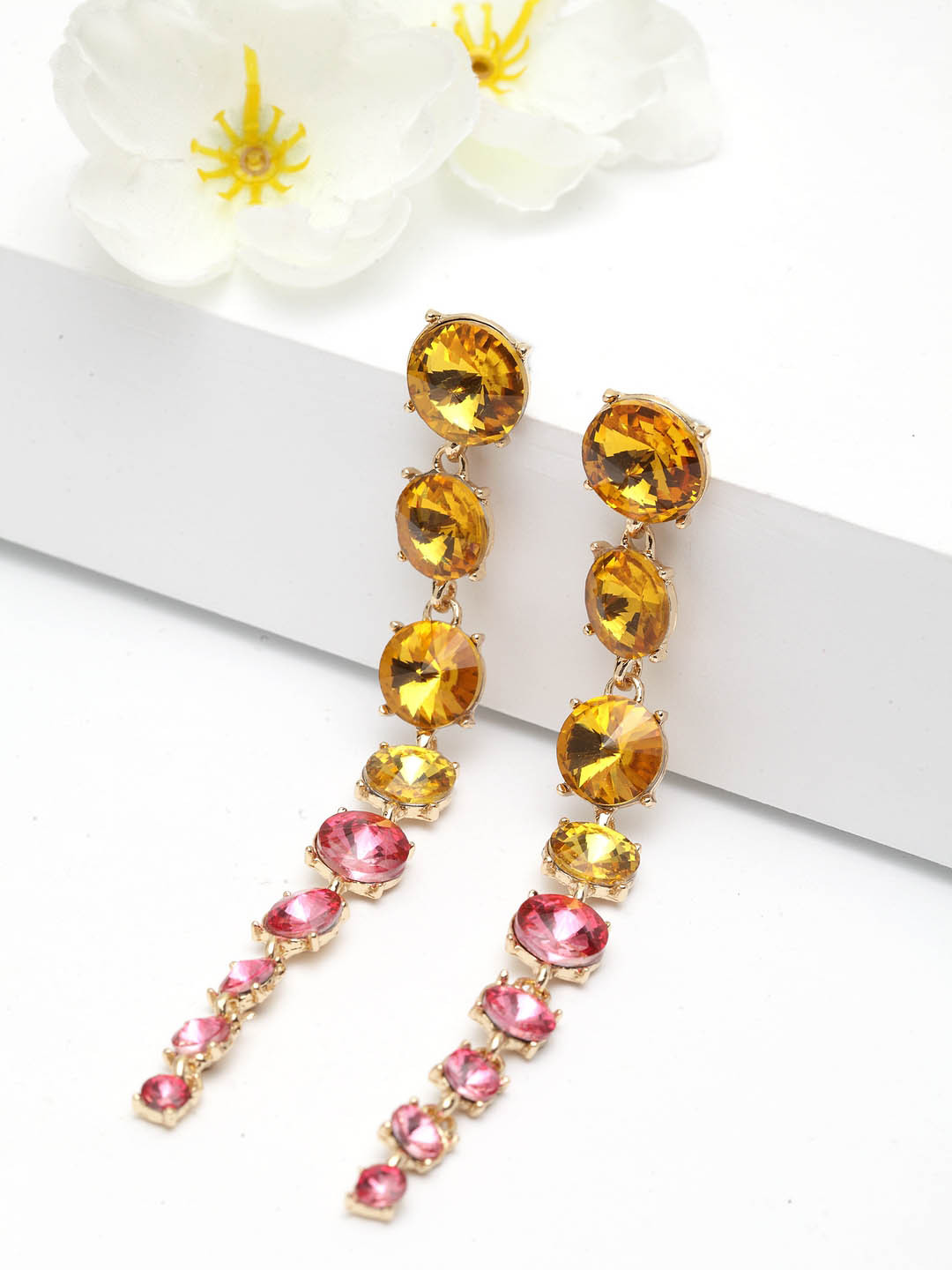 

AVANT-GARDE PARIS Gold-Plated & Pink Luxe Crystal Contemporary Drop Earrings