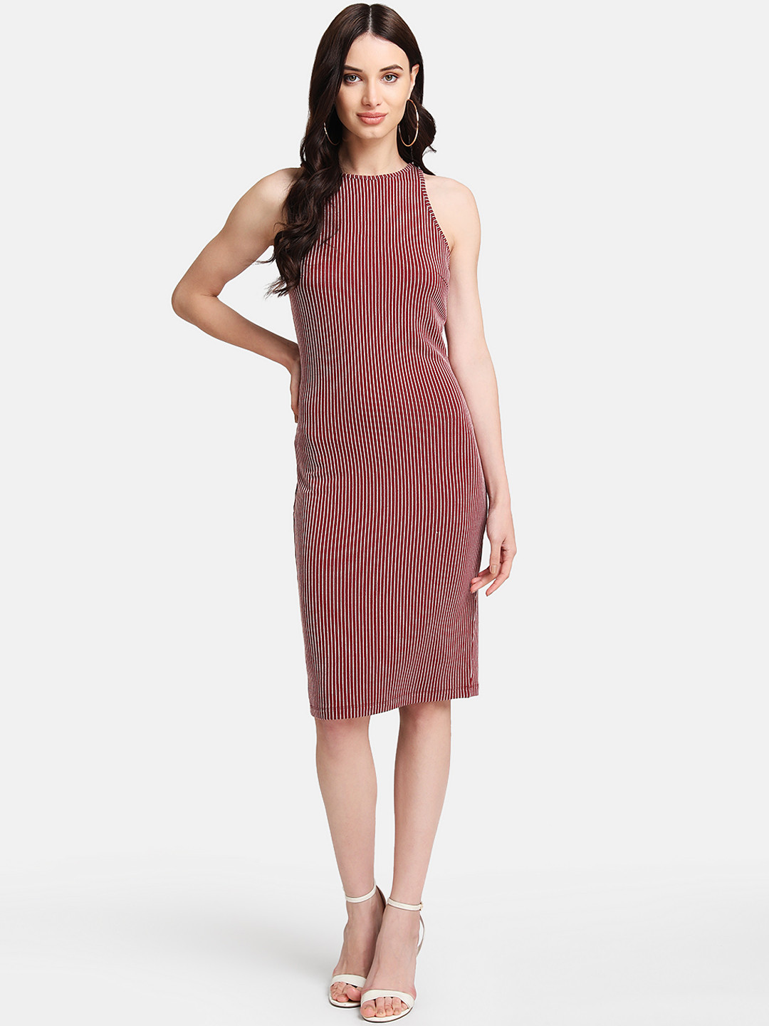 

Kazo Women Maroon Striped Sheath Dress