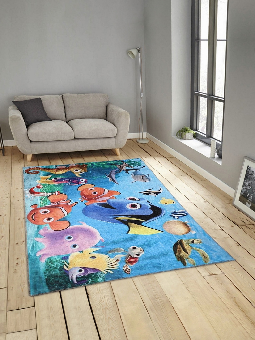 

ROMEE Blue & Orange Velvet Printed Anti-Skid Carpet