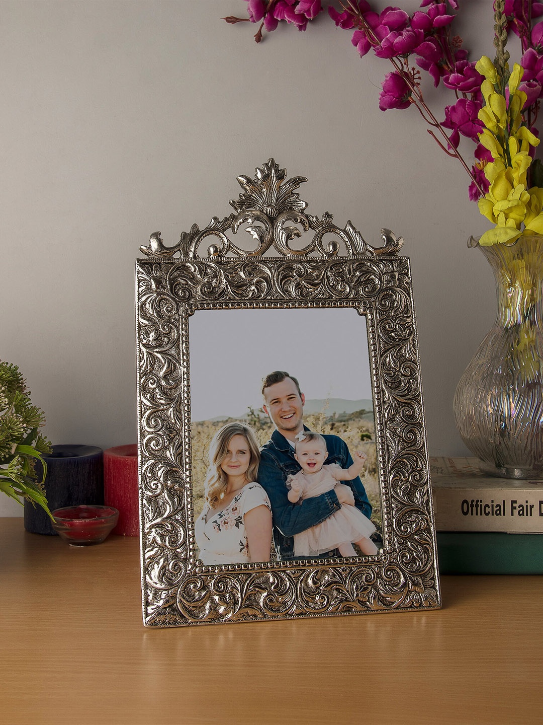 

Homesake Silver-Toned Antique Floral Crown Table-Top Photo Frame